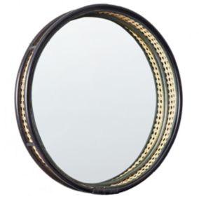 Miroir mural rond en rotin noir 60 cm DAKSA