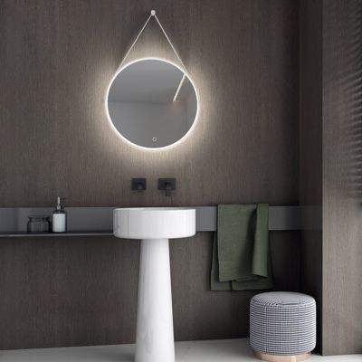 Miroir mural rond salle de bain lumineux LED suspendu, fontion chauffante anti-buée et lumière réglable, Diamètre 60 cm, 2884