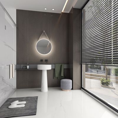 Miroir mural rond salle de bain lumineux LED suspendu, fontion chauffante anti-buée et lumière réglable, Diamètre 60 cm, 2884