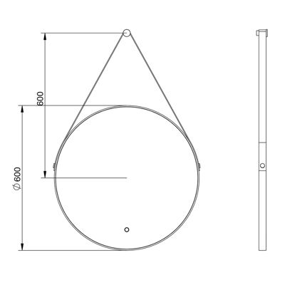 Miroir mural rond salle de bain lumineux LED suspendu, fontion chauffante anti-buée et lumière réglable, Diamètre 60 cm, 2884