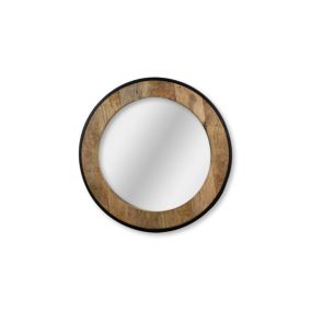 Miroir mural rond - Teck - Bois naturel/noir - 90 x 5 x 90 cm