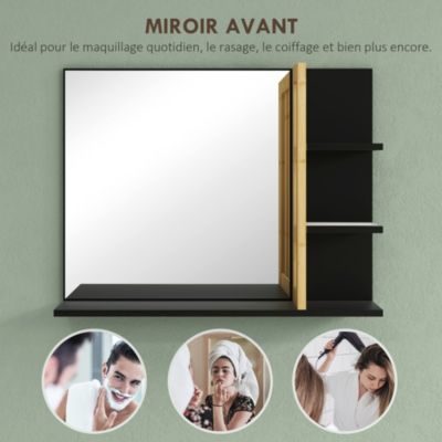 Miroir mural salle de bain - étagères - bambou verni MDF noir