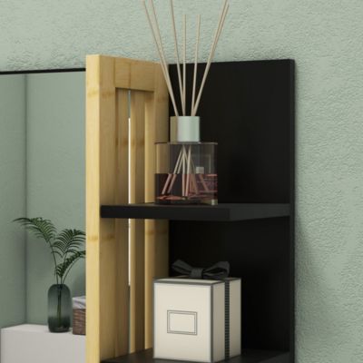 Miroir mural salle de bain - étagères - bambou verni MDF noir