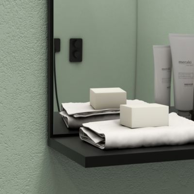 Miroir mural salle de bain - étagères - bambou verni MDF noir