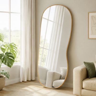 Miroir mural Serena Miroir pleine longueur organique avec cadre en aluminium aspect bois 60 X 120 cm