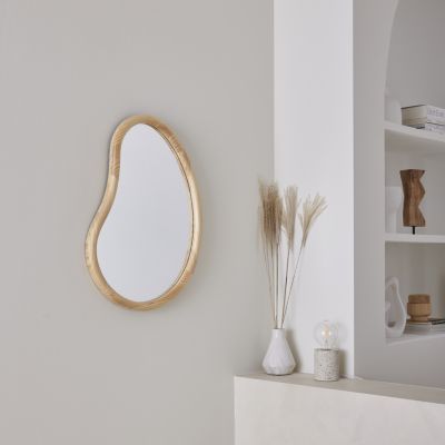 Miroir organique en bois de sapin 65cm épaisseur 3cm coloris naturel idéal entrée. chambre ou salle de bain