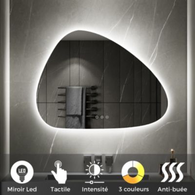 Miroir organique lumineux GALEO 60 x 80 cm LED tactile anti buée + intensité & couleur réglables, salle de bain - Saniverre