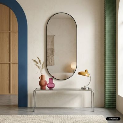 Miroir ovale aluminium 60 x 120 x 1.6 cm noir - Ashley