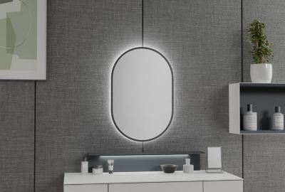 Miroir ovale cadre noir design éclairages LED avec détecteur de mouvement et réglage de lumière,, 8144-2.0, 40x60cm