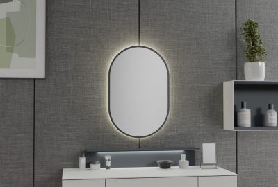 Miroir ovale cadre noir design éclairages LED avec détecteur de mouvement et réglage de lumière,, 8144-2.0, 40x60cm