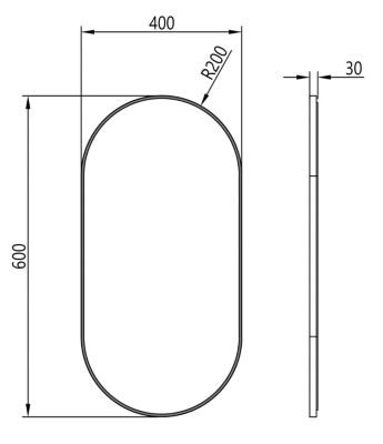 Miroir ovale cadre noir design éclairages LED avec détecteur de mouvement et réglage de lumière,, 8144-2.0, 40x60cm