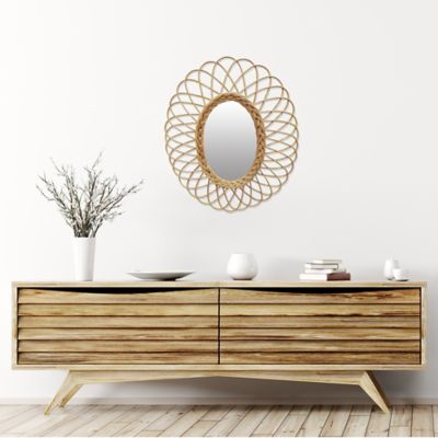 Miroir ovale en rotin l.50 x h.58 cm