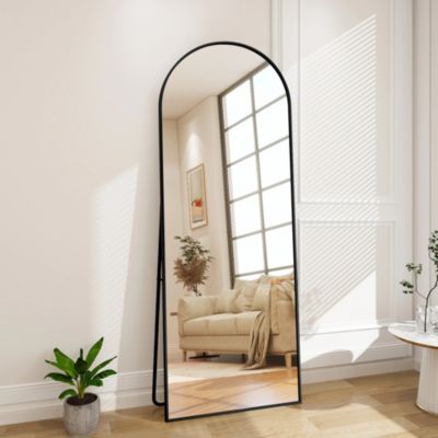 Miroir plein long noir 165x54cm arqué, cadre aluminium verre trempé, pour chambre et salon