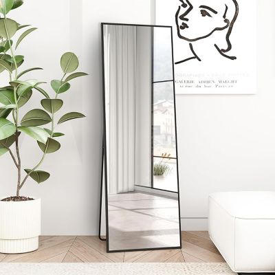 Miroir pleine longueur 150 x 40 cm, cadre en aluminium noir, grand miroir mural HD pour salon