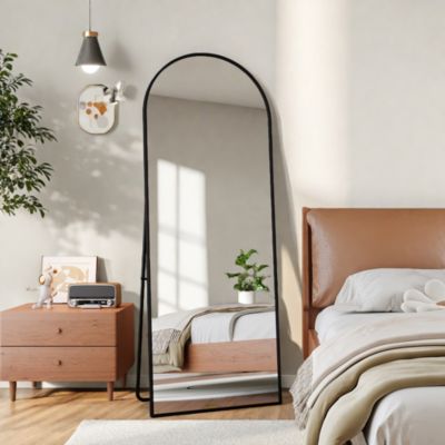 Miroir Complet Arqué, 180 X 80 Cm, Grand Miroir De Sol Pleine Longueur Miroir Sur Pied Bombe Suspendu Elliptique Pour Chambre Salon Entree Noir