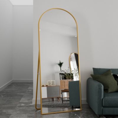 Miroir pleine longueur Arqué 180x80 cm, Grand Miroir Sur Pied, sur pied ou mural, cadre aluminium doré, Doré