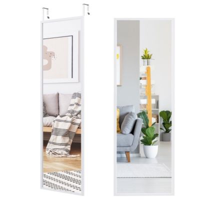 Miroir pleine longueur cadre fer suspendu porte mural Blanc