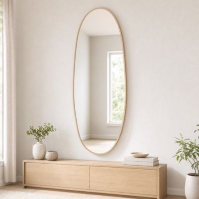 Miroir pleine longueur Nina Miroir mural organique avec cadre en aluminium aspect bois 65 X 150 cm