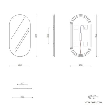 Miroir Rétroéclairé Led Ovale Réversible 400X800 - Ip44 - 4000K