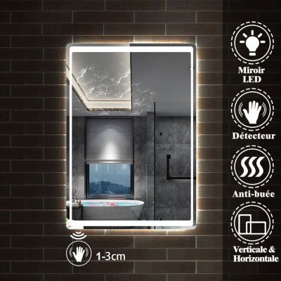 Miroir recrangulaire pour salle de bain 80x60 antibuée avec éclairage LED SANILAND
