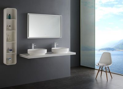 Miroir rectangulaire design, cadre blanc avec éclairage LED fonction tactile pour salle de bain et toilettes - 2115 - 168x70cm
