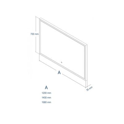 Miroir rectangulaire design, cadre blanc avec éclairage LED fonction tactile pour salle de bain et toilettes - 2115 - 168x70cm