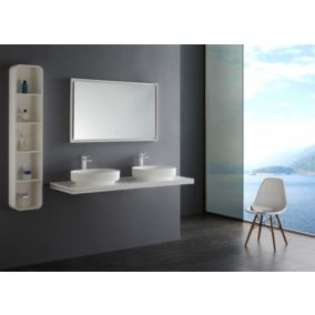 Miroir rectangulaire design, cadre blanc avec éclairage LED fonction tactile salle de bain et toilettes, 2115, 140 x 70 cm