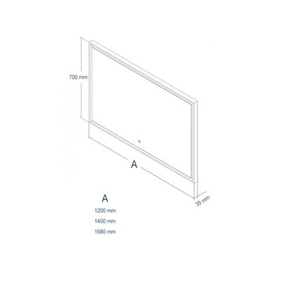 Miroir rectangulaire design, cadre blanc avec éclairage LED fonction tactile salle de bain et toilettes, 2115, 140 x 70 cm