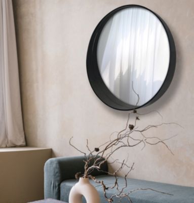 Miroir rond aspect bois noir Ø80cm Ariane