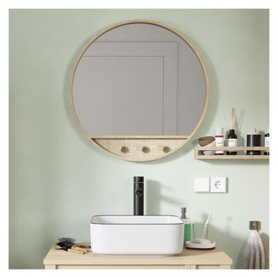 Miroir rond chêne et cannage 60 cm NESTO