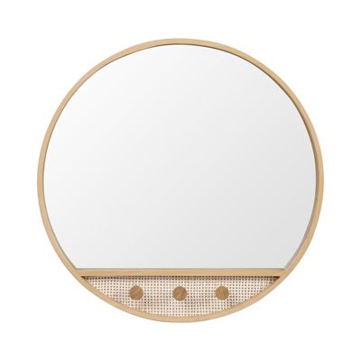 Miroir rond chêne et cannage 60 cm NESTO