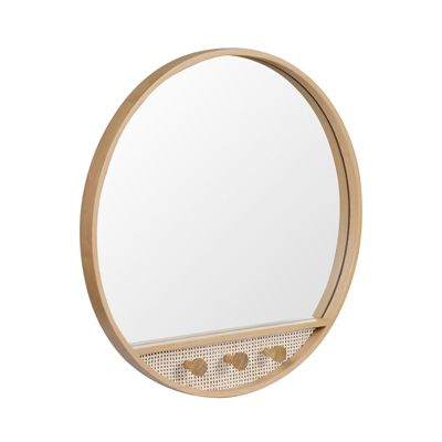 Miroir rond chêne et cannage 60 cm NESTO