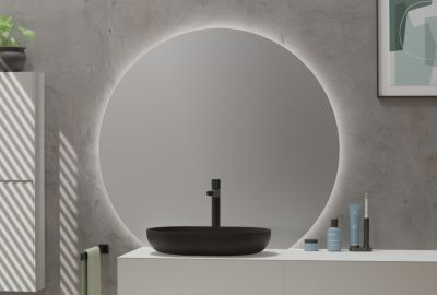 Miroir rond éclairage LED capteur tactile et fonction anti-buée et toilettes, cadre aluminium, BOVA 2.0, diam.110cm