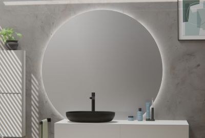 Miroir rond éclairage LED capteur tactile et fonction anti-buée et toilettes, cadre aluminium, BOVA 2.0, diam.140cm