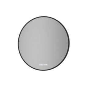 Miroir rond design cadre noir LED avec bouton tactile, réglage lumière, anti-buée, horloge digitale, 8232-2.0, diam.60cm