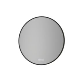 Miroir rond design cadre noir LED avec bouton tactile, réglage lumière, anti-buée, horloge digitale, 8232-2.0, diam.80cm