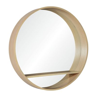 Miroir rond en chêne avec étagère 60 cm OBLO
