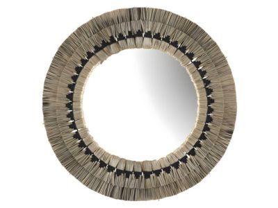 Miroir rond en paille de mendong CHOKWE - D. 80 cm - Naturel