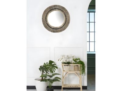 Miroir rond en paille de mendong CHOKWE - D. 80 cm - Naturel