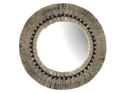 Miroir rond en paille de mendong CHOKWE - D. 80 cm - Naturel