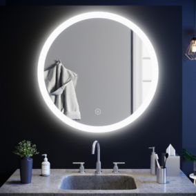 Miroir Rond à LED 80x80cm Ronde Miroir de Salle de Bain Miroir LED Anti-buée avec capteur de contrôle Tactile