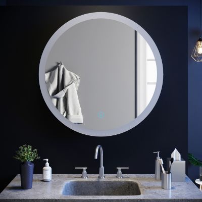 Miroir Rond à LED 80x80cm Ronde Miroir de Salle de Bain Miroir LED Anti-buée avec capteur de contrôle Tactile