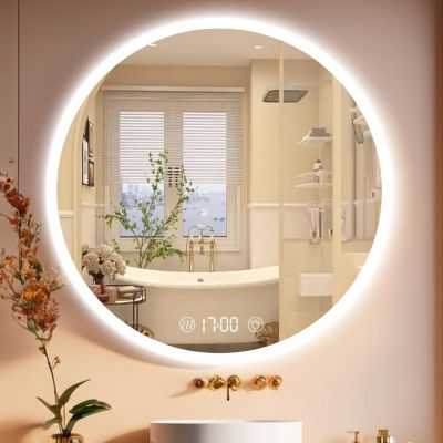 Miroir Rond LED Dimmable, avec éclairage, 70 x 70 cm, Interrupteur ...