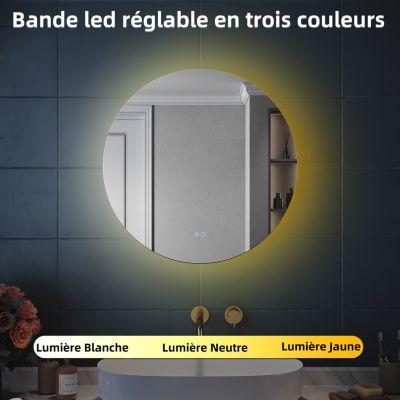 Miroir Rond Lumineux Salle de Bain LED Eclairage Intégré avec Fonction Anti-buée 80cm SIRHONA Mirroir Rond LED Rétro-éclairé