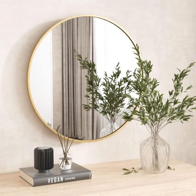 Miroir Rond Koonmi 60cm - Cadre Métal Brossé Argenté Pour Salle De Bain & Salon
