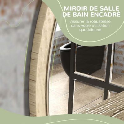 Miroir rond mural de salle de bain style cosy avec étagère - dia. 45 cm - effet bois naturel