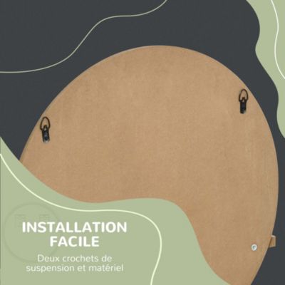 Miroir rond mural de salle de bain style cosy avec étagère - dia. 45 cm - effet bois naturel