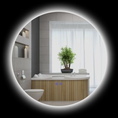 Miroir rond mural LED de salle de bain 60 cm interrupteur tactile système antibuée luminosité réglable 29 W gris