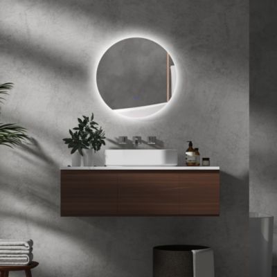Miroir rond mural LED de salle de bain 60 cm interrupteur tactile système antibuée luminosité réglable 29 W gris
