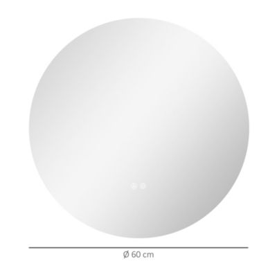 Miroir rond mural LED de salle de bain 60 cm interrupteur tactile système antibuée luminosité réglable 29 W gris